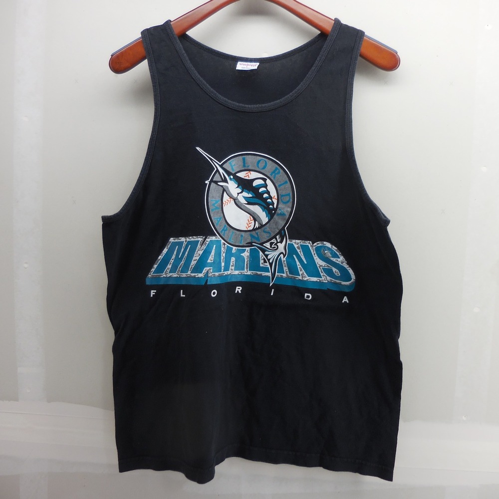 Vintage Florida Marlins Tank Top True Fan Sportswear MLB Black Cotton Large